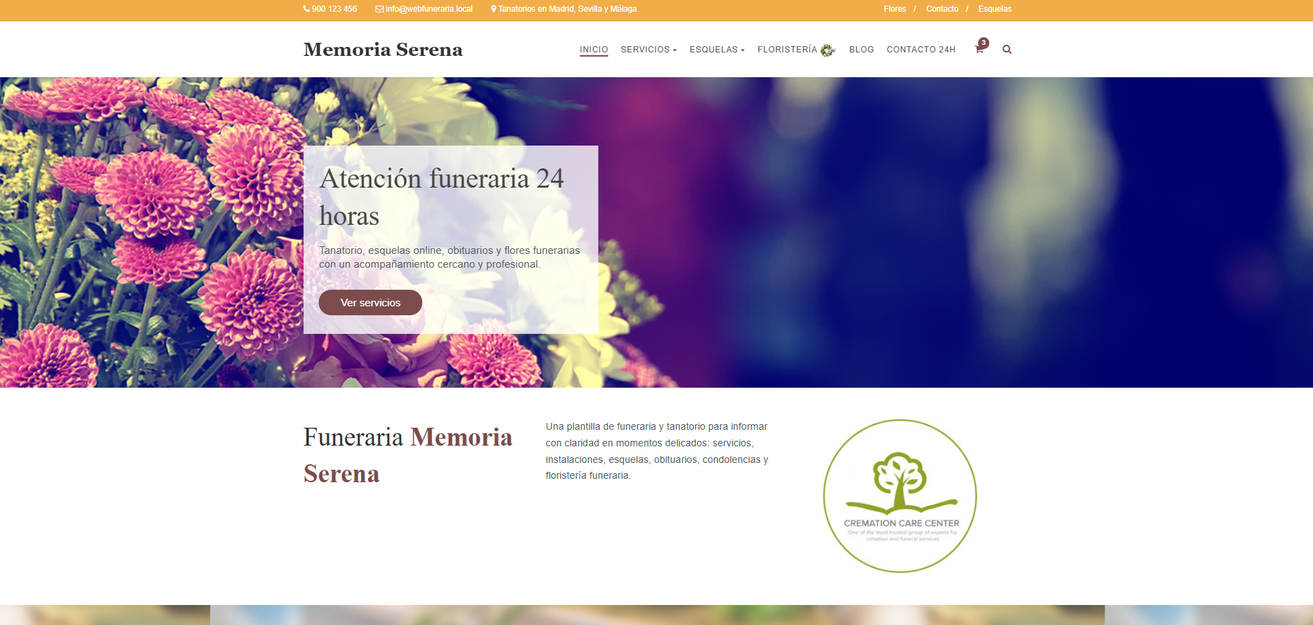 Plantilla web para funeraria con atención 24 horas