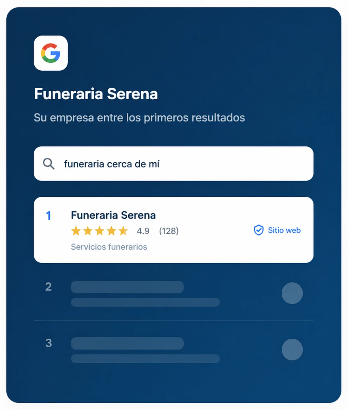 Ejemplo de una funeraria posicionada entre los primeros resultados de Google